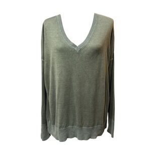 Tommy Bahama Silk Cotton Cashmere V-Neck Sweater Olive Green Women's Size Large